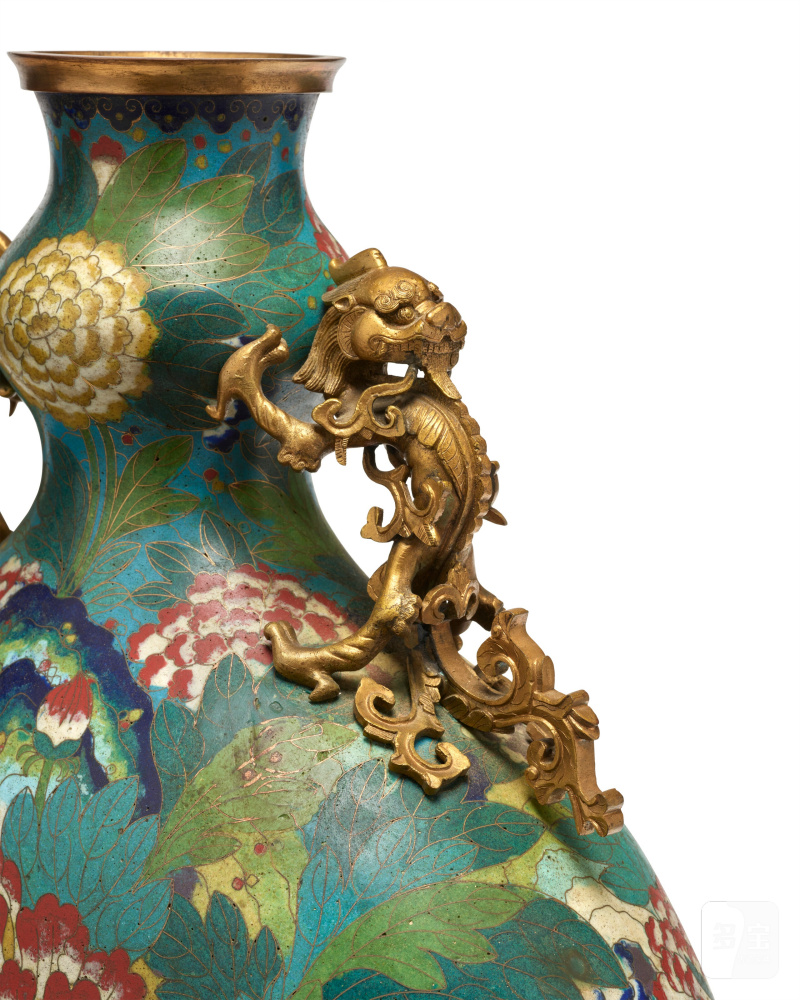 清十九世紀 掐絲琺琅雙龍耳牡丹龍鳳紋抱月瓶 一對  CHINA, QING DYNASTY, 19TH CENTURY - 图4